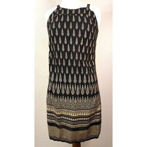 Lapogee Women's Black Dress with Gold Print Pattern, Size S